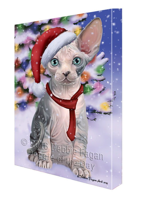 Winterland Wonderland Sphynx Cat In Christmas Holiday Scenic Background Canvas Print Wall Art Décor CVS101888