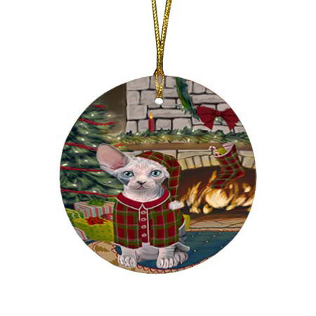 The Stocking was Hung Sphynx Cat Round Flat Christmas Ornament RFPOR55989