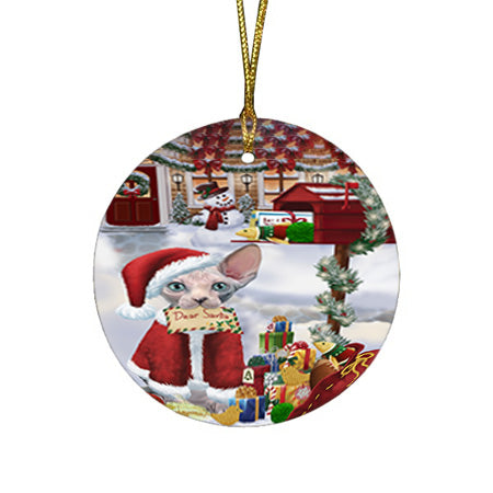 Sphynx Cat Dear Santa Letter Christmas Holiday Mailbox Round Flat Christmas Ornament RFPOR53547