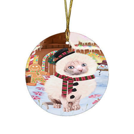 Christmas Gingerbread House Candyfest Sphynx Cat Round Flat Christmas Ornament RFPOR56927