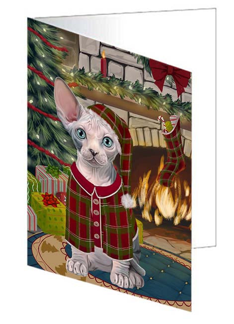 The Stocking was Hung Sphynx Cat Handmade Artwork Assorted Pets Greeting Cards and Note Cards with Envelopes for All Occasions and Holiday Seasons GCD71414