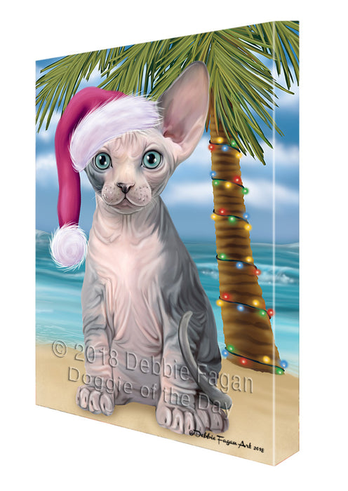 Summertime Happy Holidays Christmas Sphynx Cat on Tropical Island Beach Canvas Print Wall Art Décor CVS109106