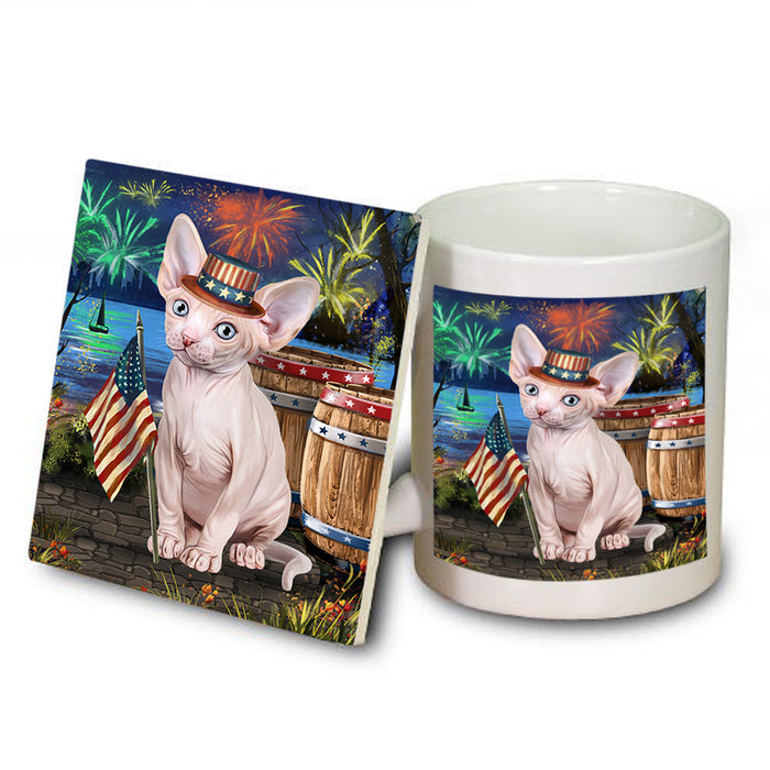 4th of July Independence Day Firework Sphynx Cat Mug and Coaster Set MUC54076