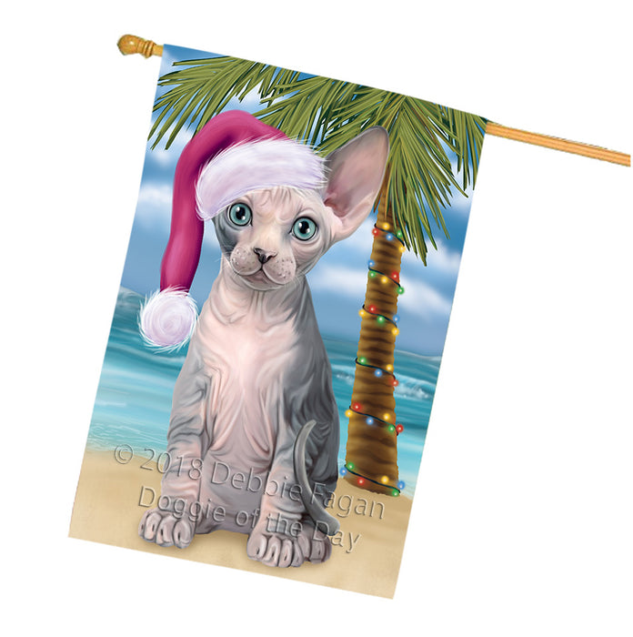 Summertime Happy Holidays Christmas Sphynx Cat on Tropical Island Beach House Flag FLG54782