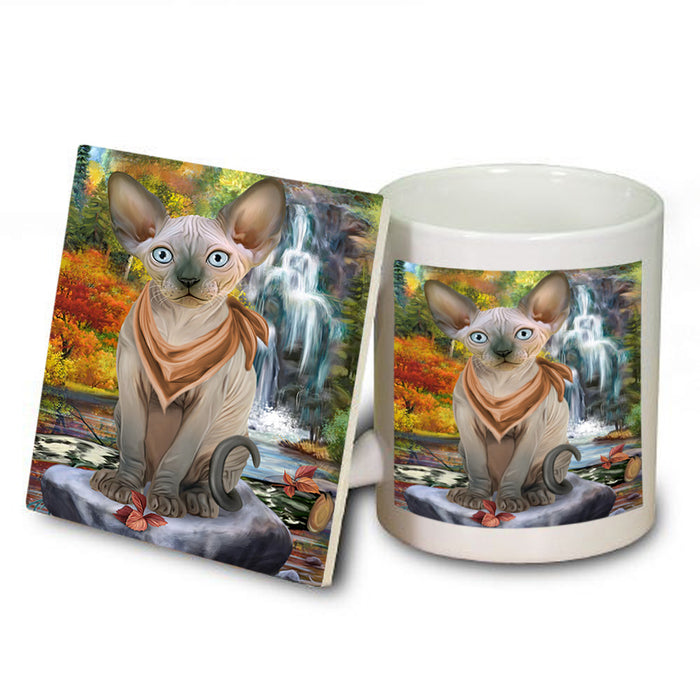 Scenic Waterfall Sphynx Cat Mug and Coaster Set MUC51958