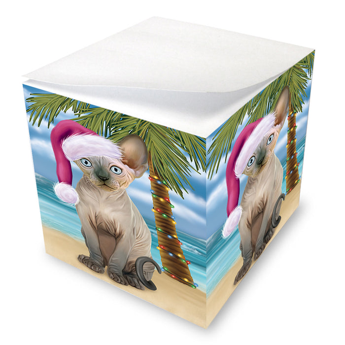 Summertime Happy Holidays Christmas Sphynx Cat on Tropical Island Beach Note Cube NOC56103
