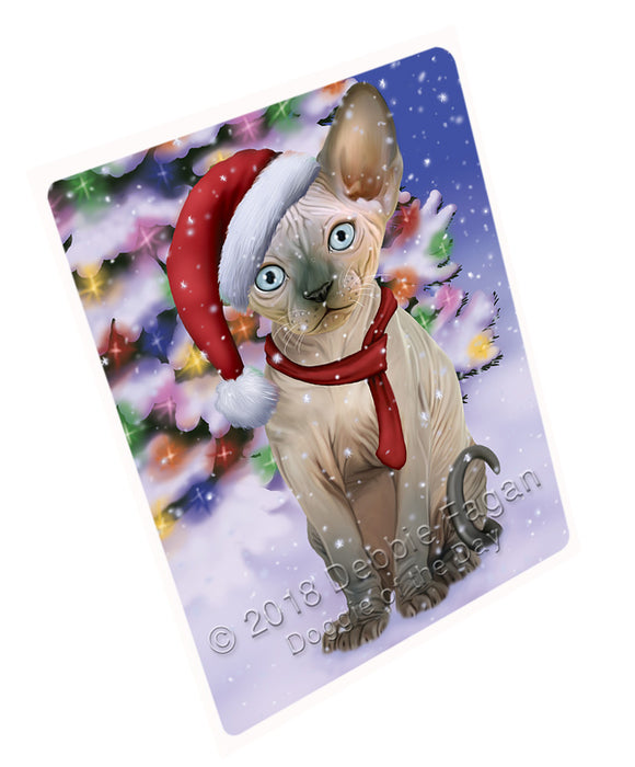 Winterland Wonderland Sphynx Cat In Christmas Holiday Scenic Background Large Refrigerator / Dishwasher Magnet RMAG83580