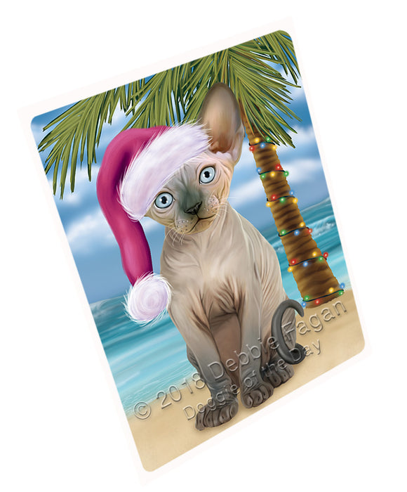 Summertime Happy Holidays Christmas Sphynx Cat on Tropical Island Beach Large Refrigerator / Dishwasher Magnet RMAG88392