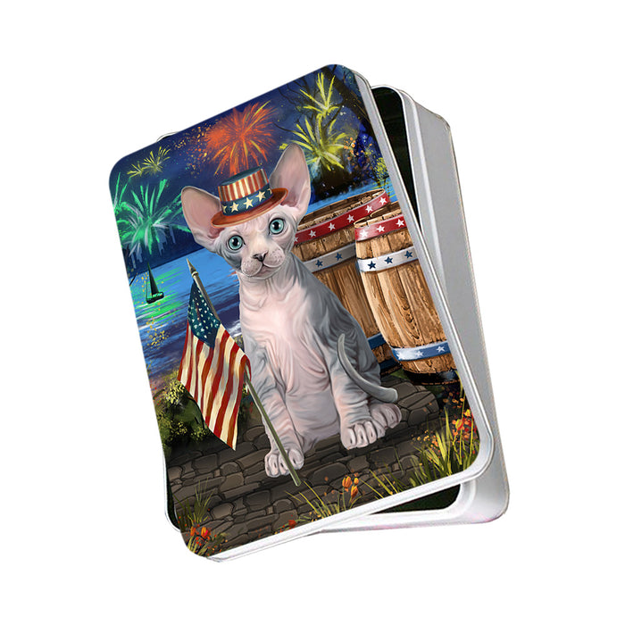 4th of July Independence Day Firework Sphynx Cat Photo Storage Tin PITN54028