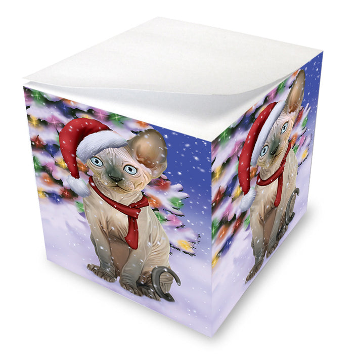 Winterland Wonderland Sphynx Cat In Christmas Holiday Scenic Background Note Cube NOC55429