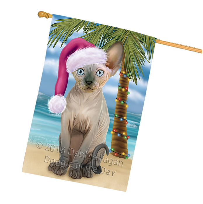 Summertime Happy Holidays Christmas Sphynx Cat on Tropical Island Beach House Flag FLG54783