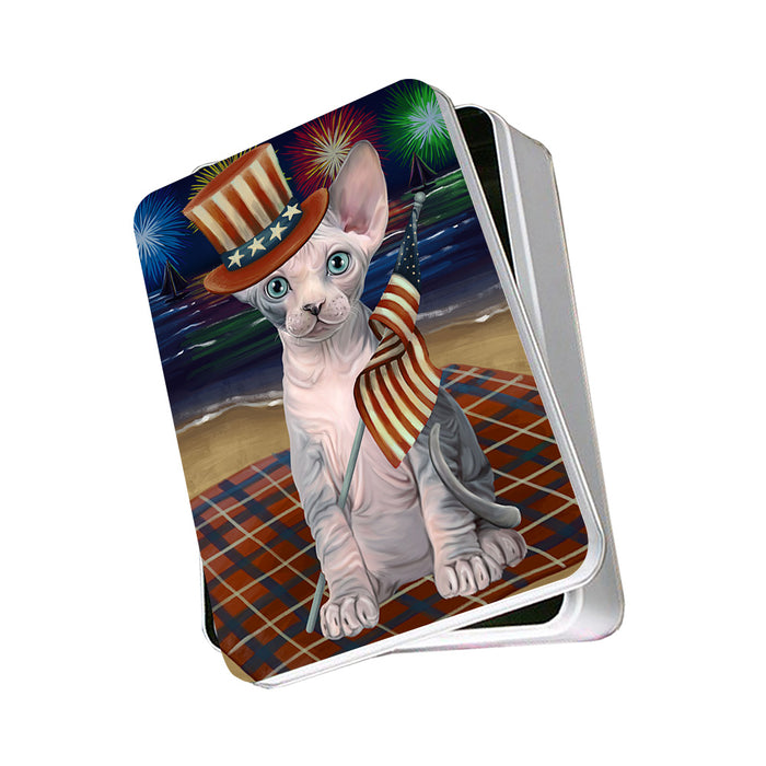 4th of July Independence Day Firework Sphynx Cat Photo Storage Tin PITN52461
