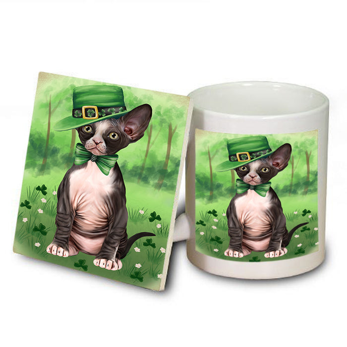 St. Patricks Day Irish Portrait Sphynx Cat Mug and Coaster Set MUC57042