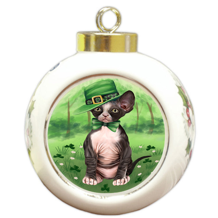 St. Patricks Day Irish Portrait Sphynx Cat Round Ball Christmas Ornament RBPOR58177