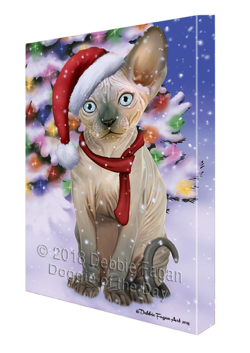 Winterland Wonderland Sphynx Cat In Christmas Holiday Scenic Background Canvas Print Wall Art Décor CVS101897