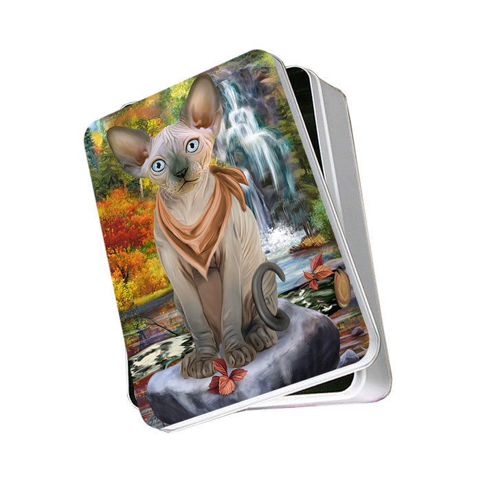 Scenic Waterfall Sphynx Cat Photo Storage Tin PITN52018