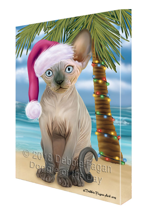 Summertime Happy Holidays Christmas Sphynx Cat on Tropical Island Beach Canvas Print Wall Art Décor CVS109115