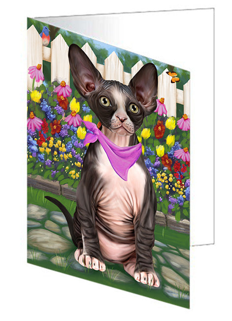 Spring Floral Sphynx Cat Handmade Artwork Assorted Pets Greeting Cards and Note Cards with Envelopes for All Occasions and Holiday Seasons GCD60866