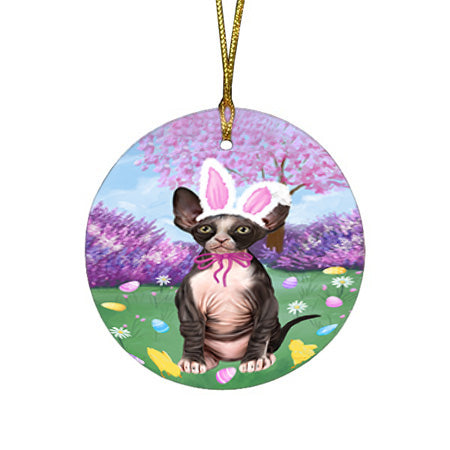 Easter Holiday Sphynx Cat Round Flat Christmas Ornament RFPOR57347