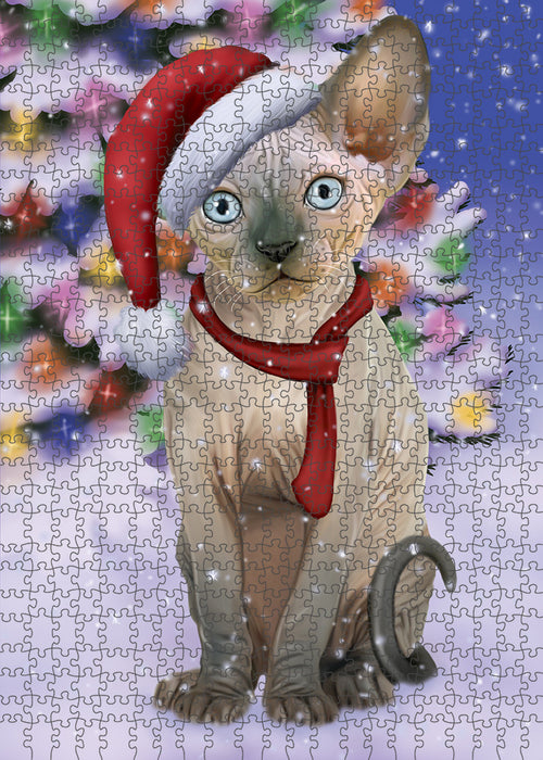Winterland Wonderland Sphynx Cat In Christmas Holiday Scenic Background Puzzle with Photo Tin PUZL82288