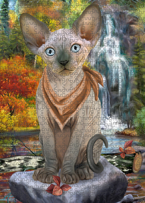 Scenic Waterfall Sphynx Cat Puzzle with Photo Tin PUZL59985