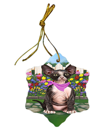 Spring Floral Sphynx Cat Star Porcelain Ornament SPOR52270