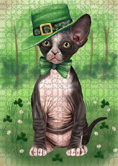 St. Patricks Day Irish Portrait Sphynx Cat Portrait Jigsaw Puzzle for Adults Animal Interlocking Puzzle Game Unique Gift for Dog Lover's with Metal Tin Box PZL093