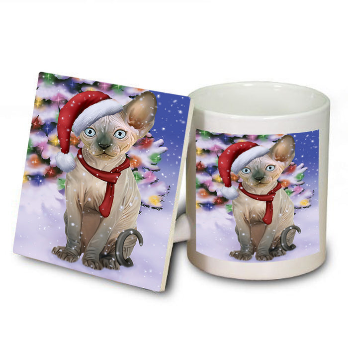 Winterland Wonderland Sphynx Cat In Christmas Holiday Scenic Background Mug and Coaster Set MUC53775