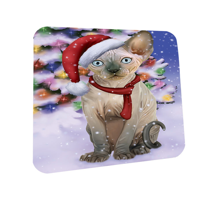 Winterland Wonderland Sphynx Cat In Christmas Holiday Scenic Background Coasters Set of 4 CST53741
