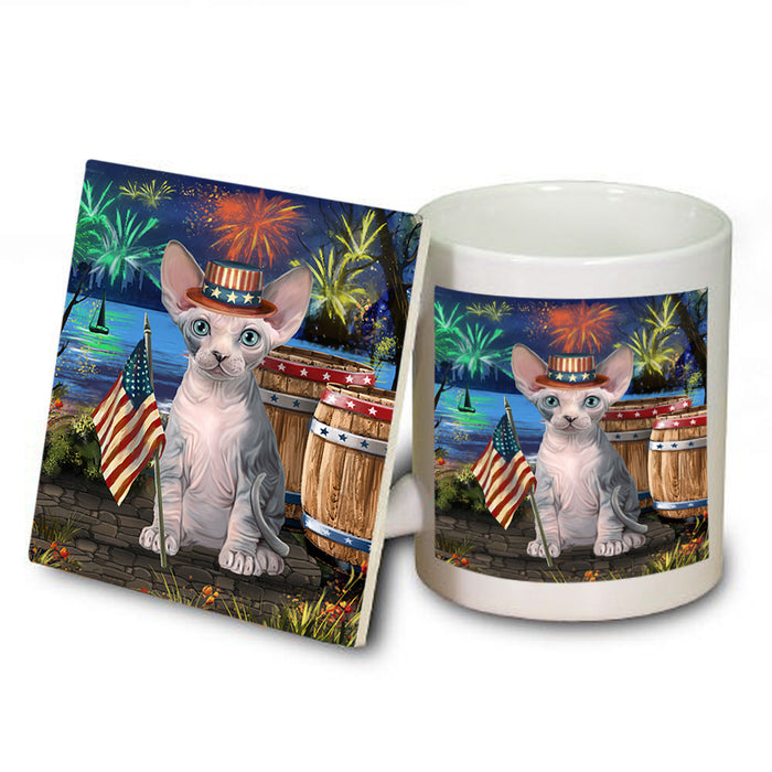 4th of July Independence Day Firework Sphynx Cat Mug and Coaster Set MUC54077