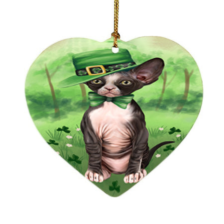St. Patricks Day Irish Portrait Sphynx Cat Heart Christmas Ornament HPOR57990