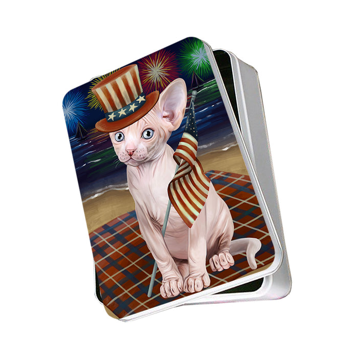 4th of July Independence Day Firework Sphynx Cat Photo Storage Tin PITN52124
