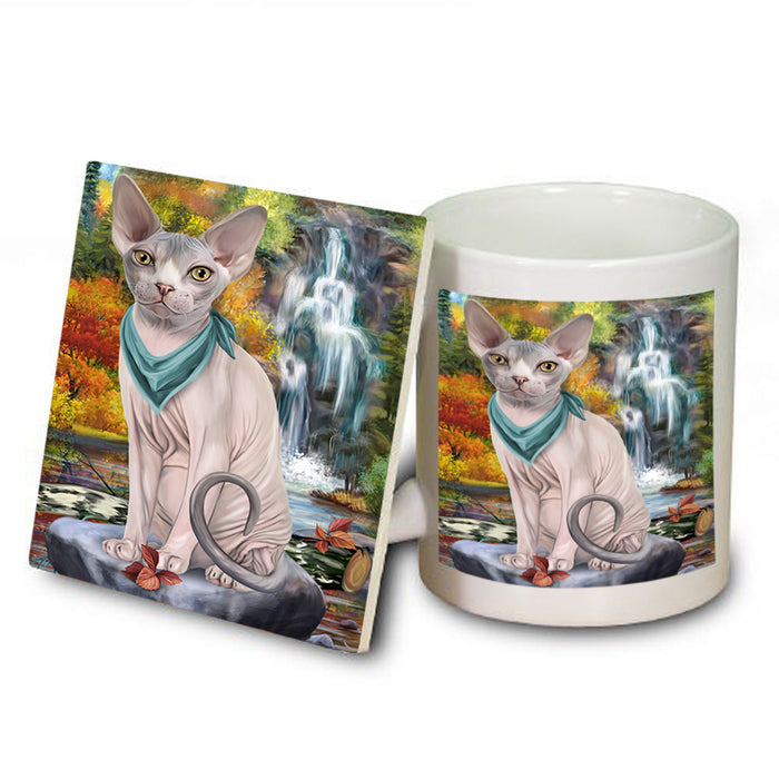 Scenic Waterfall Sphynx Cat Mug and Coaster Set MUC51959