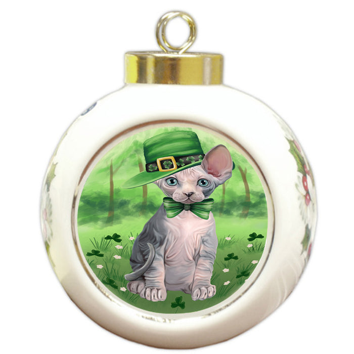 St. Patricks Day Irish Portrait Sphynx Cat Round Ball Christmas Ornament RBPOR58178