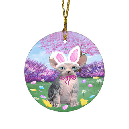 Easter Holiday Sphynx Cat Round Flat Christmas Ornament RFPOR57348