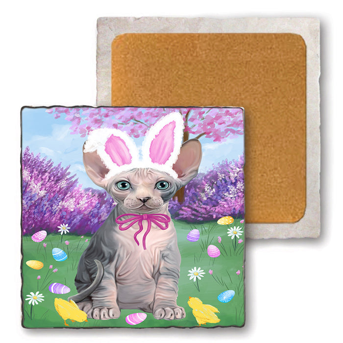 Easter Holiday Sphynx Cat Set of 4 Natural Stone Marble Tile Coasters MCST51947