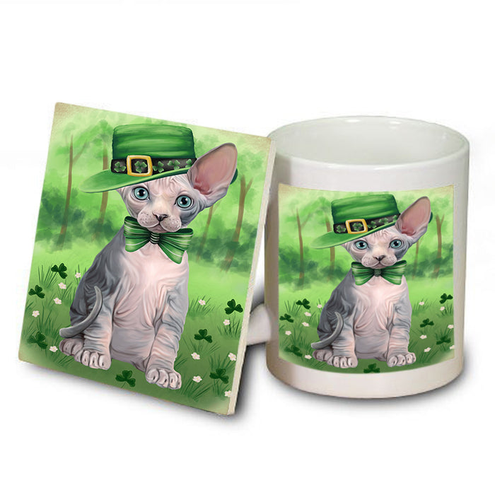 St. Patricks Day Irish Portrait Sphynx Cat Mug and Coaster Set MUC57043