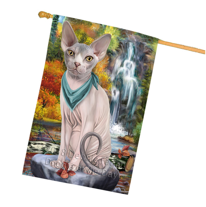 Scenic Waterfall Sphynx Cat House Flag FLG52100