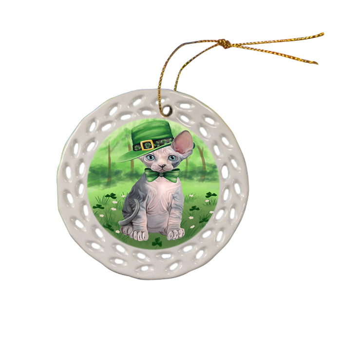 St. Patricks Day Irish Portrait Sphynx Cat Ceramic Doily Ornament DPOR57991