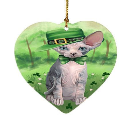 St. Patricks Day Irish Portrait Sphynx Cat Heart Christmas Ornament HPOR57991