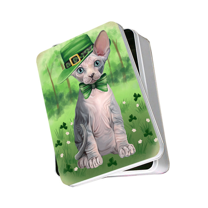 St. Patricks Day Irish Portrait Sphynx Cat Photo Storage Tin PITN56994