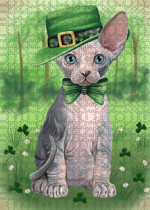 St. Patricks Day Irish Portrait Sphynx Cat Portrait Jigsaw Puzzle for Adults Animal Interlocking Puzzle Game Unique Gift for Dog Lover's with Metal Tin Box PZL094