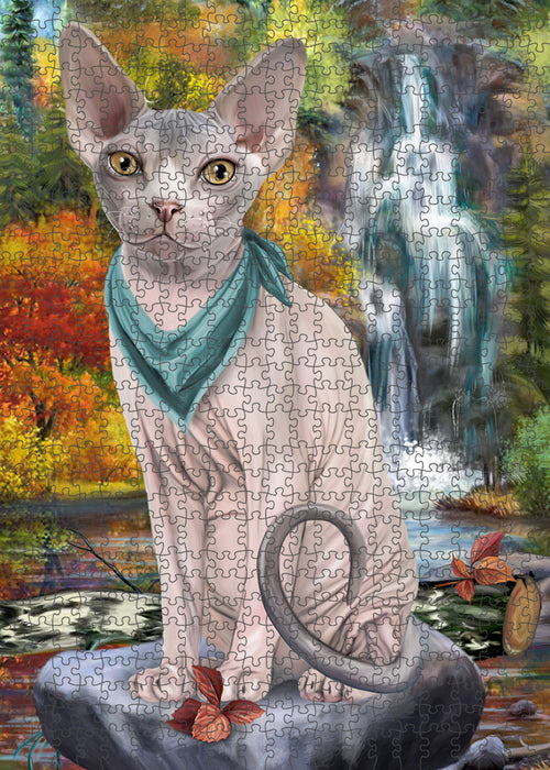 Scenic Waterfall Sphynx Cat Puzzle with Photo Tin PUZL59988
