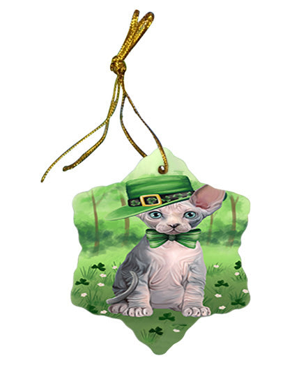 St. Patricks Day Irish Portrait Sphynx Cat Star Porcelain Ornament SPOR57991