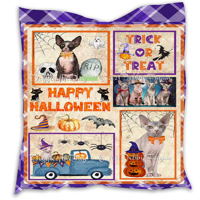 Happy Halloween Trick or Treat Pumpkin Sphynx Cats Lightweight Soft Bedspread Coverlet Bedding Quilt QUILT61121