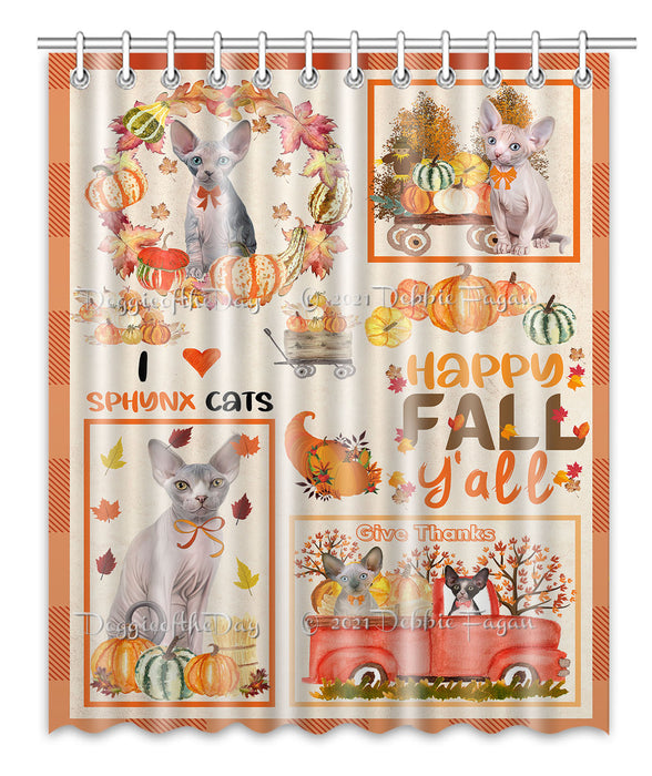 Happy Fall Y'all Pumpkin Sphynx Cats Shower Curtain Bathroom Accessories Decor Bath Tub Screens