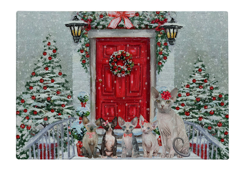 Christmas Holiday Welcome Sphynx Cats Cutting Board - For Kitchen - Scratch & Stain Resistant - Designed To Stay In Place - Easy To Clean By Hand - Perfect for Chopping Meats, Vegetables