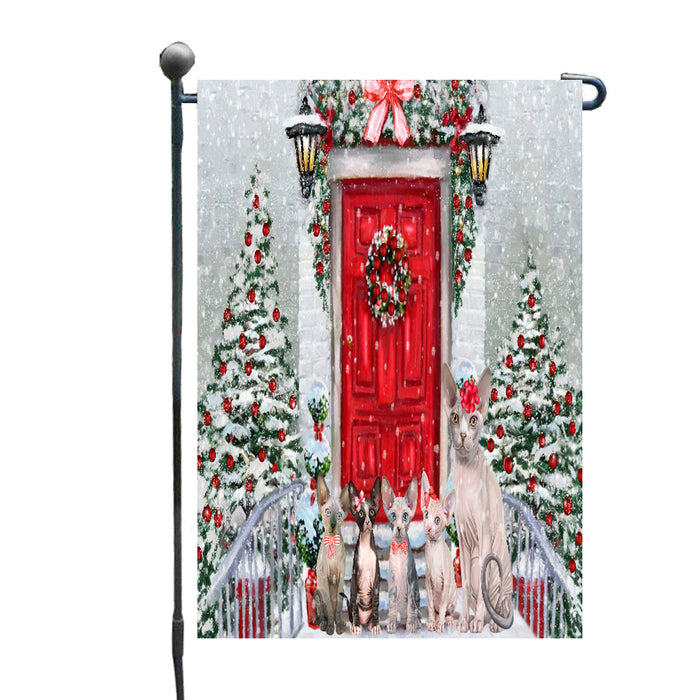 Christmas Holiday Welcome Sphynx Cats Garden Flags- Outdoor Double Sided Garden Yard Porch Lawn Spring Decorative Vertical Home Flags 12 1/2"w x 18"h