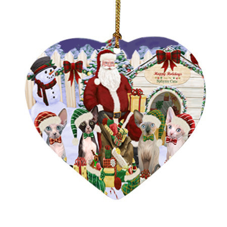 Christmas Dog House Sphynx Cats Heart Christmas Ornament HPOR52610