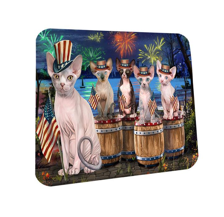 4th of July Independence Day Firework Sphynx Cats Coasters Set of 4 CST54075